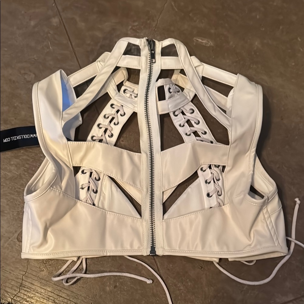 White Lace-Up Women's Top - Picture 4 of 5